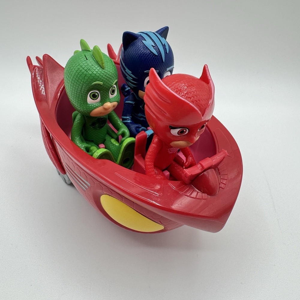 PJ Masks Catboy Gekko Owlette Figure Lot with Owl Glider Vehicle Just Play